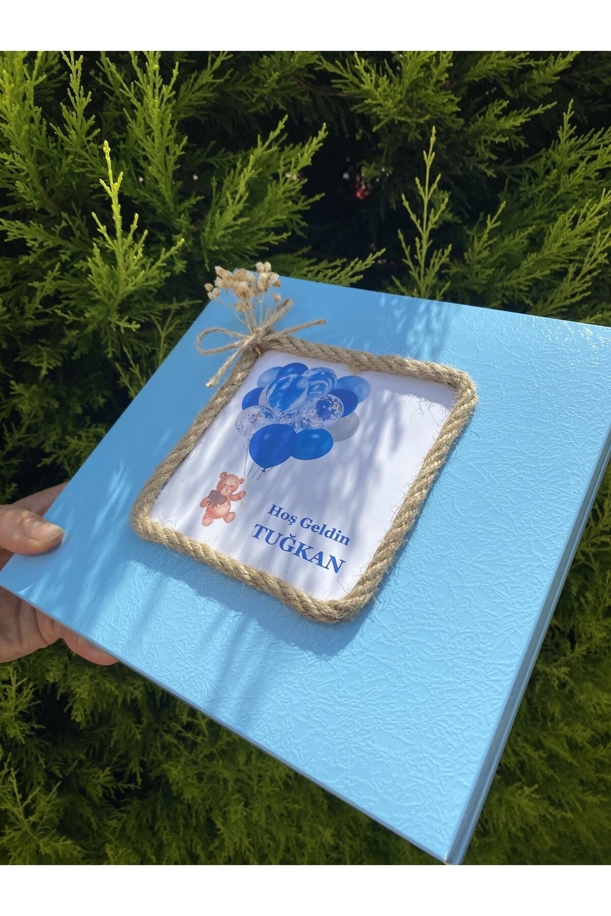 (ELİT ÇİKOLATA) Isimli Erkek Bebek Çikolası Mavi Balonlu 48li Doğum Çikolası Bebek Hediyelik
