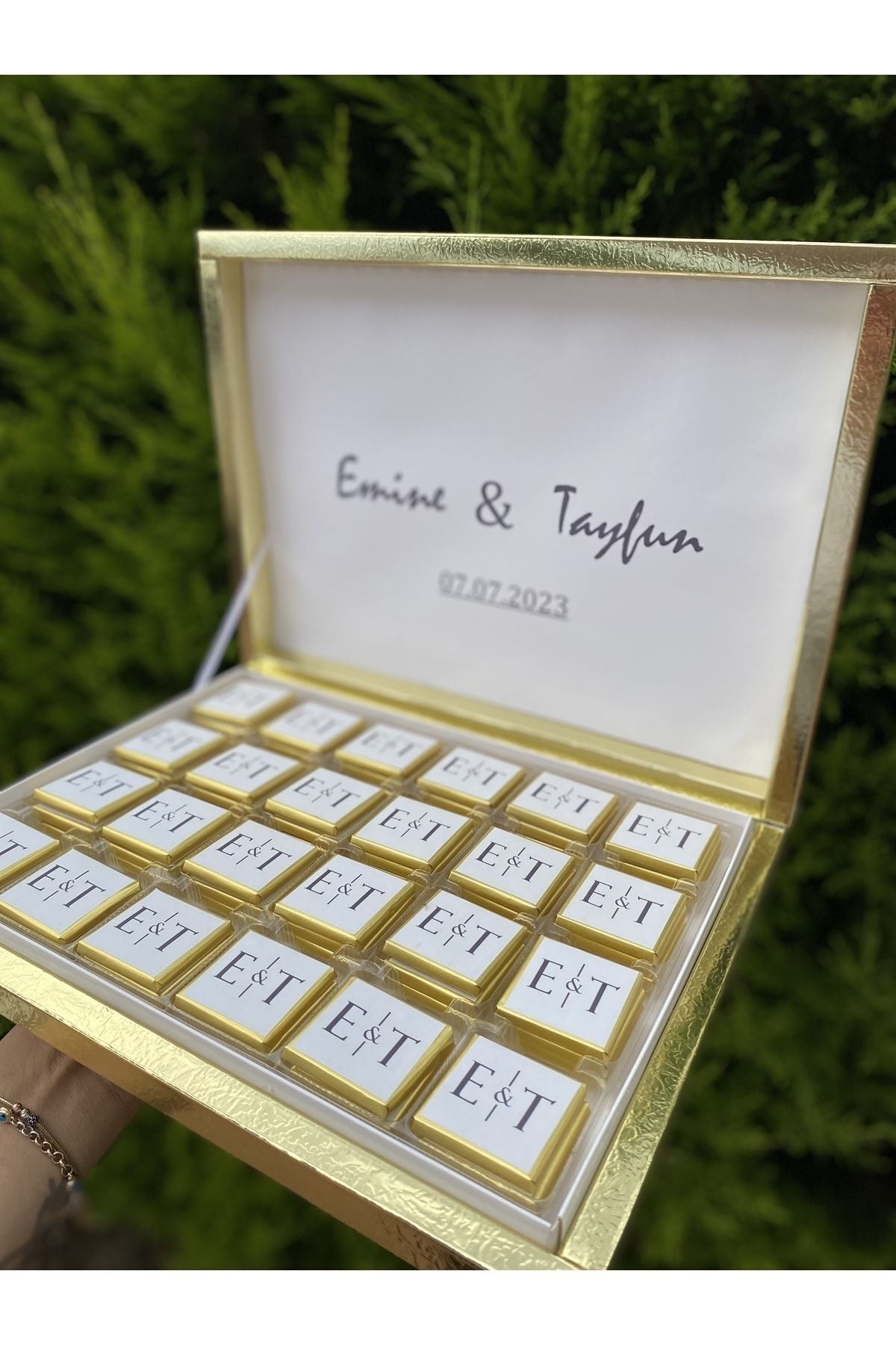 Yeni! İsme özel Nişan-söz-isteme-nikah çikolatası 72li gold kutu