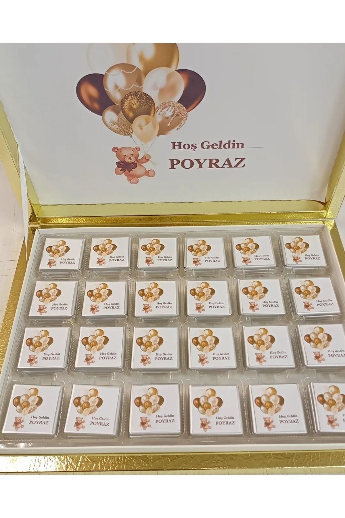 Isme Özel Balonlu (ELİT ÇİKOLATA) Isimli Bebek Çikolatası 72li Dogum-yaş Günü-hediyelik Çikolata