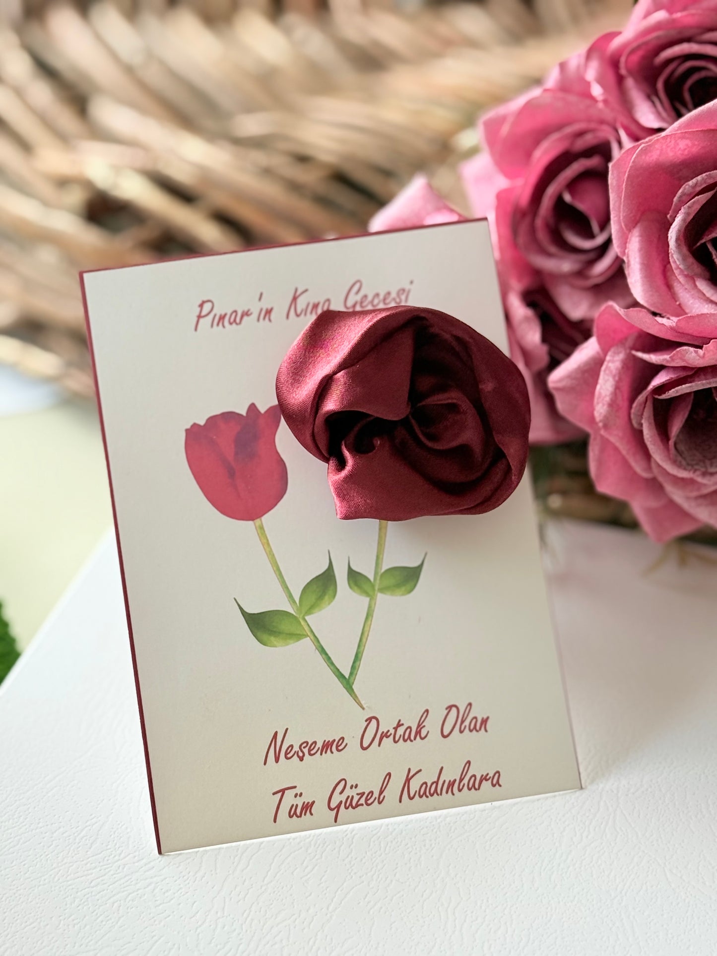 Saten Toka Gül Kına-Bride Hediyelik 10 Adet Dağıtmalık