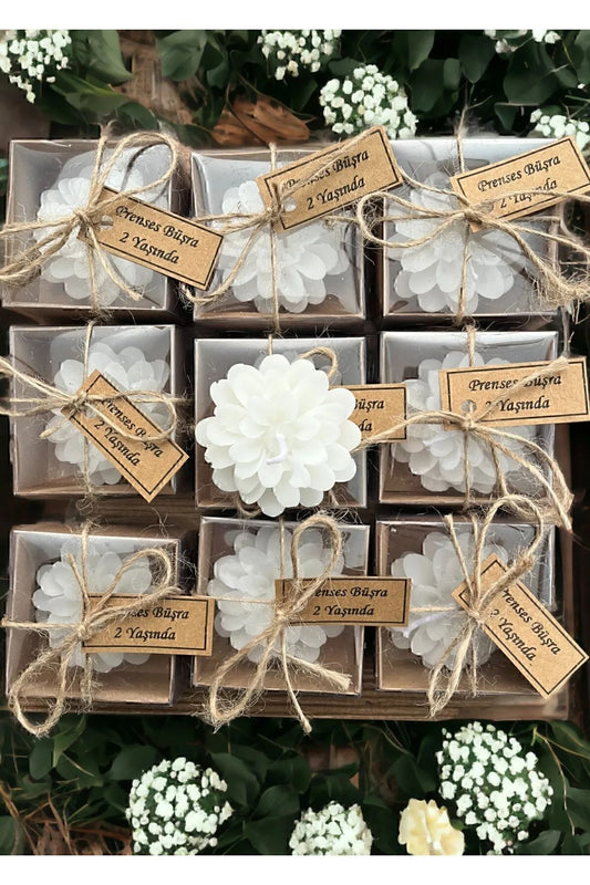 20 Adet Süslemeli Lotus Mum, Nikah şekeri, Doğum, Sünnet, Düğün, Nişan, Söz, Kına, Doğum Günü.