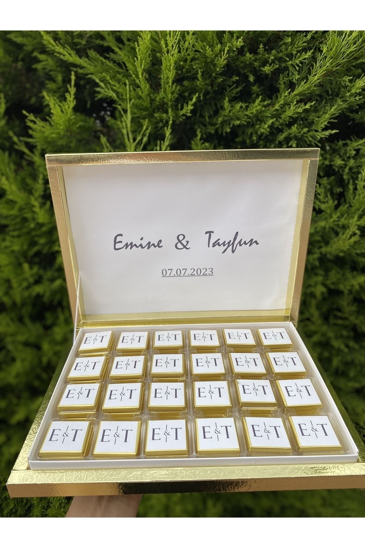 Yeni! İsme özel Nişan-söz-isteme-nikah çikolatası 72li gold kutu