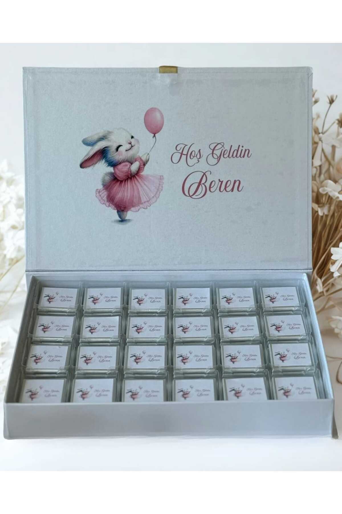 TAVŞANLI İsme Özel Bebek Çikolatası 72li Dogum-yaş Günü-hediyelik Çikolata