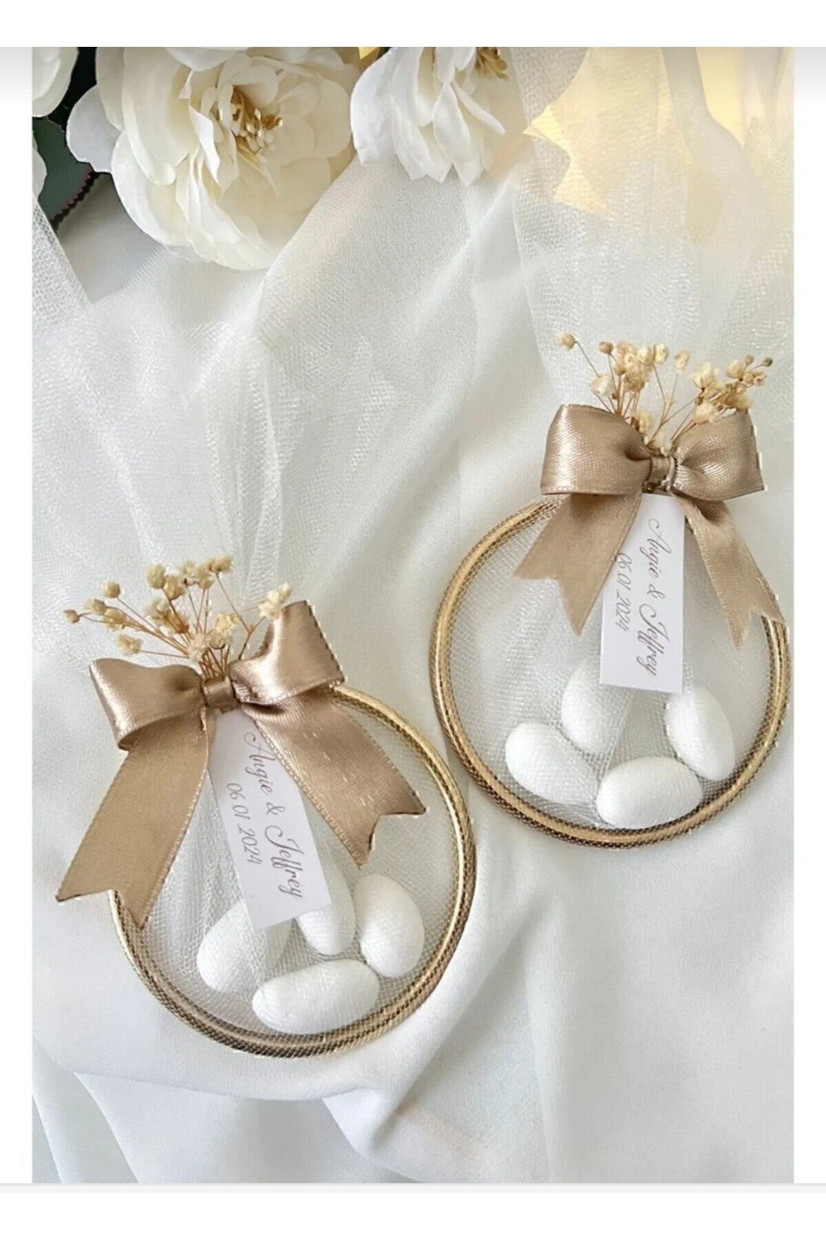 30 Adet Süslemeli Halka Şekerleme Nikah Nişan Söz Düğün Hediyeliği Magnetsiz