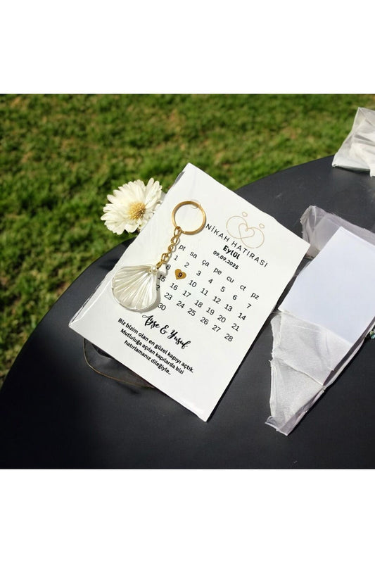 10'lu Nikah Düğün Bride Hediyeliği Anahtarlık İsme Özel Hediyelik Tarihli