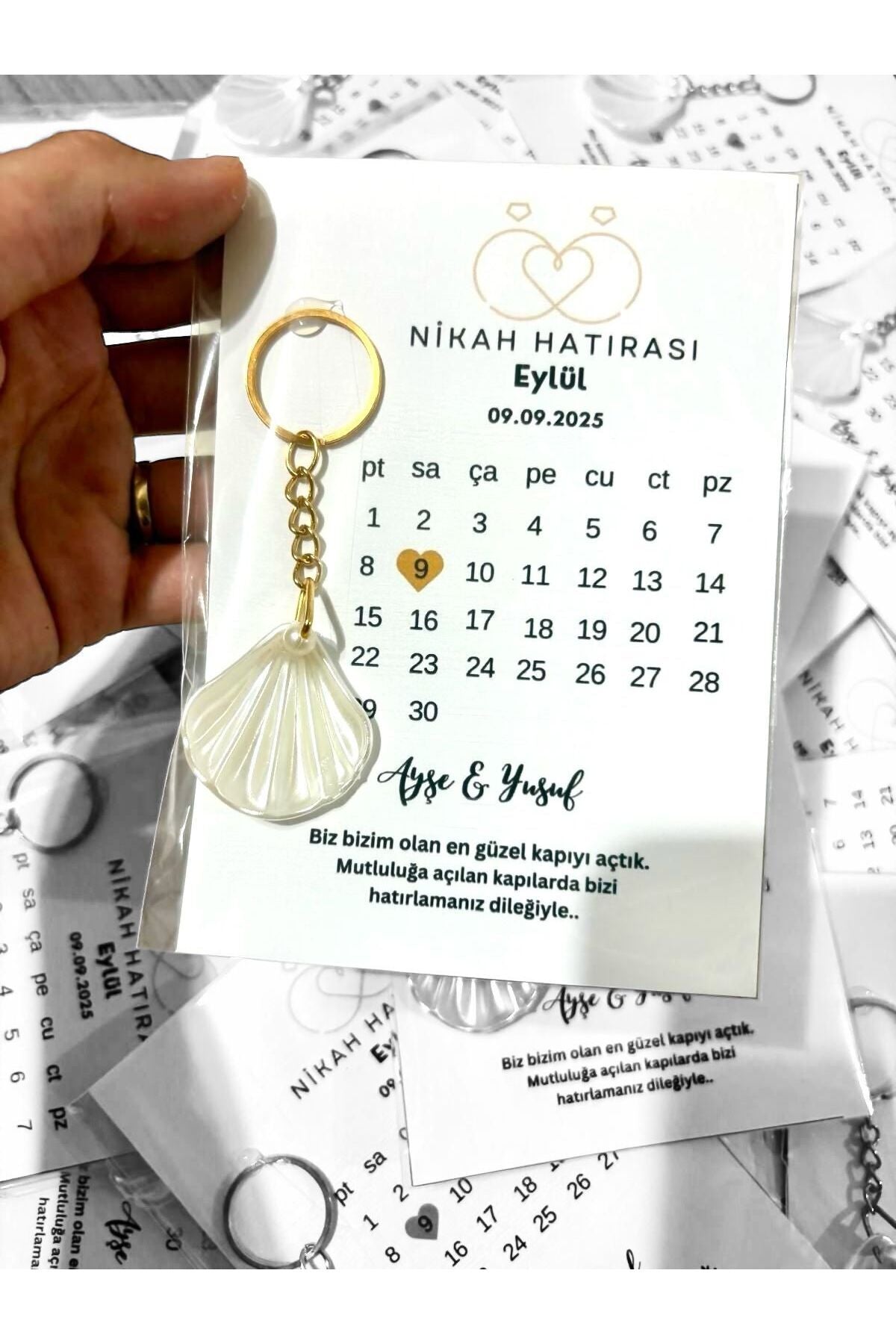 10'lu Nikah Düğün Bride Hediyeliği Anahtarlık İsme Özel Hediyelik Tarihli
