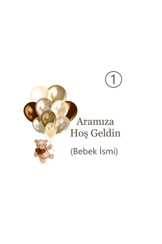 Balonlu Ayıcık Bebek Çikolatası Etiketi Hoş Geldin Bebek Etiketi 3,5cm 96 Adet