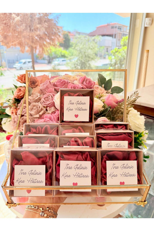 10 Adet Kutulu BORDO Saten Toka - Kına - Bride To Be