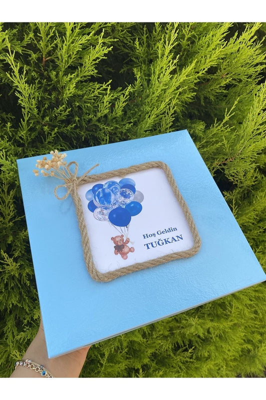(ELİT ÇİKOLATA) Isimli Erkek Bebek Çikolası Mavi Balonlu 48li Doğum Çikolası Bebek Hediyelik