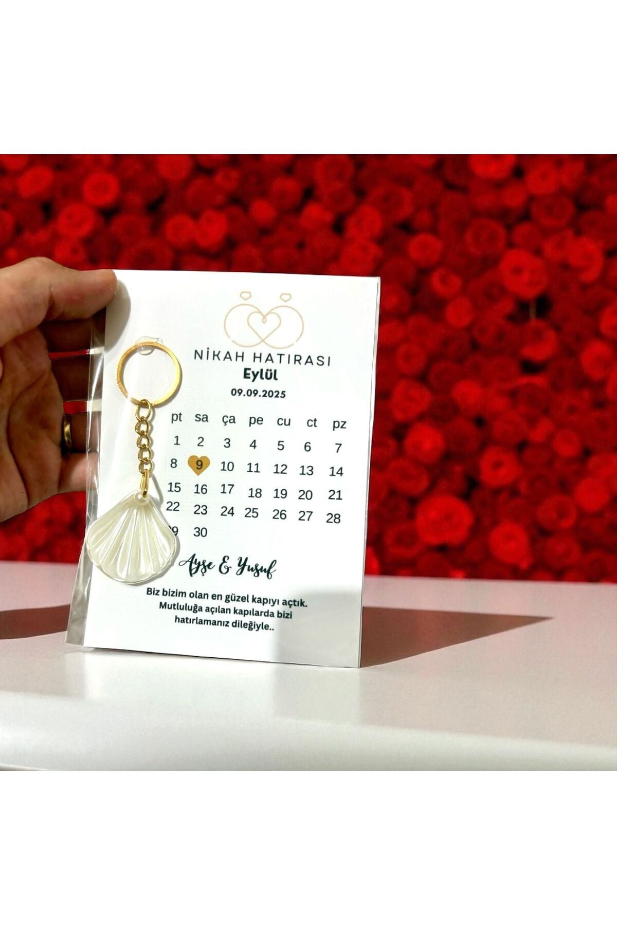 10'lu Nikah Düğün Bride Hediyeliği Anahtarlık İsme Özel Hediyelik Tarihli
