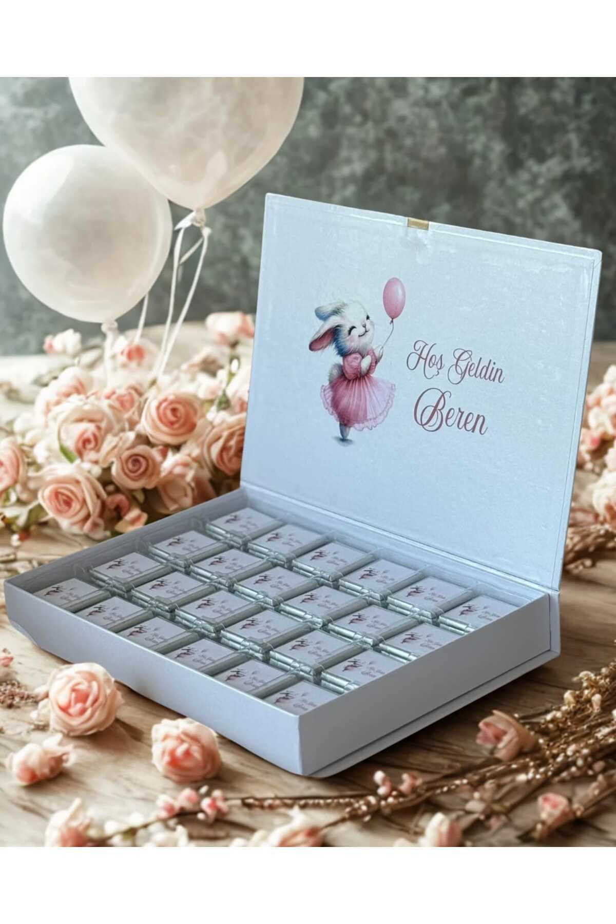 TAVŞANLI İsme Özel Bebek Çikolatası 72li Dogum-yaş Günü-hediyelik Çikolata