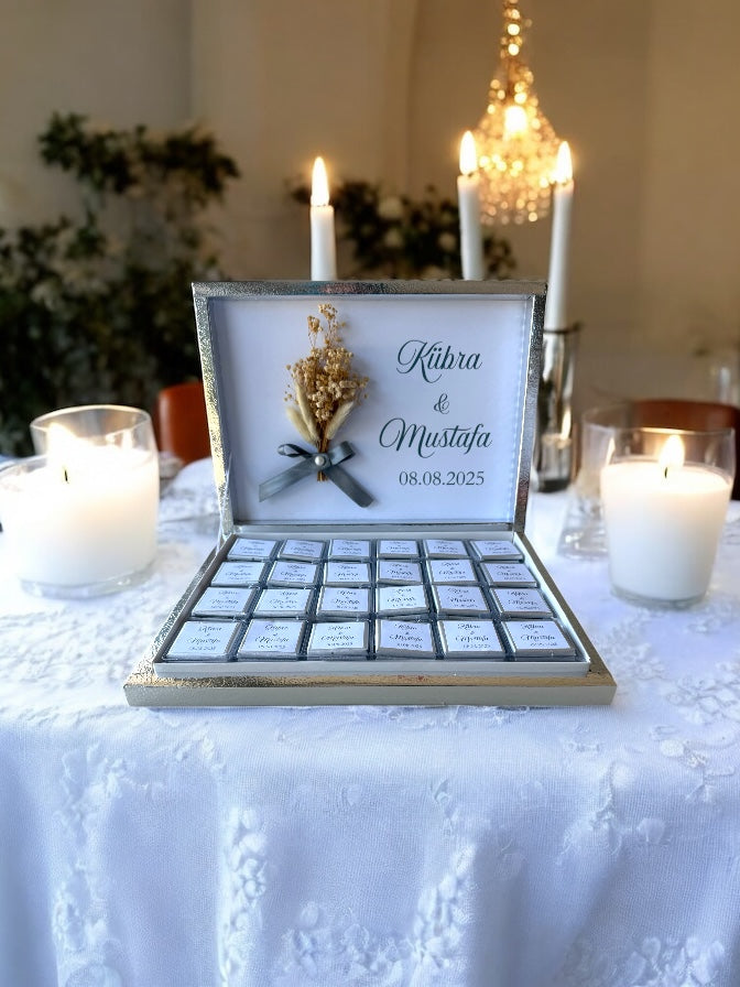 Kişiye Özel Çiçekli Nikah-söz-nişan-kız isteme-bebek çikolatası 72 adet