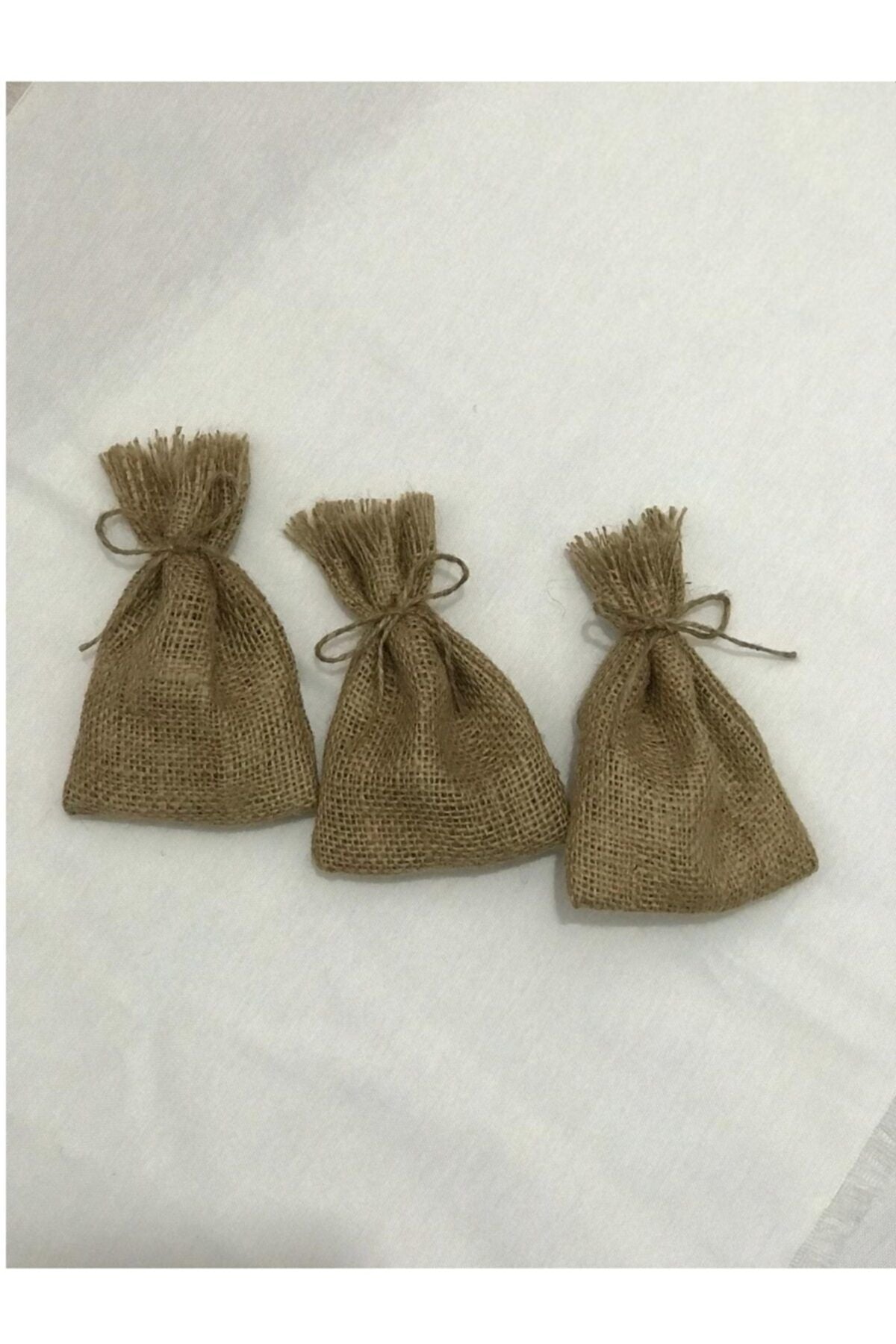 Hasır Jüt Kese 10 X 15 Cm Ebatlarında 3 Adet Boş Çuval Kumaşından Kese Ipli, Hediyelik, Kına, Düğün