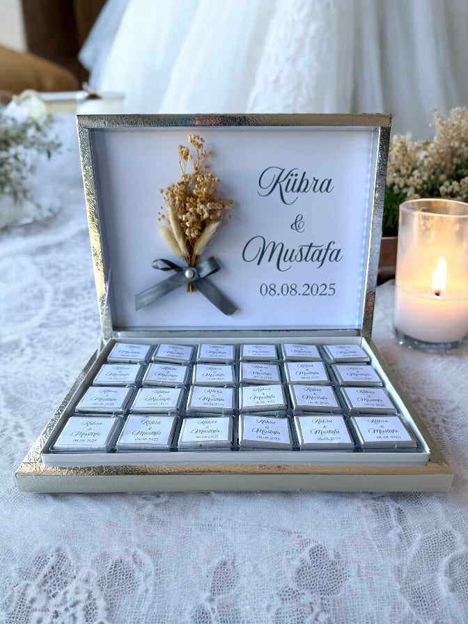 Kişiye Özel Çiçekli Nikah-söz-nişan-kız isteme-bebek çikolatası 72 adet