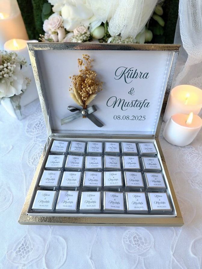 Kişiye Özel Çiçekli Nikah-söz-nişan-kız isteme-bebek çikolatası 72 adet