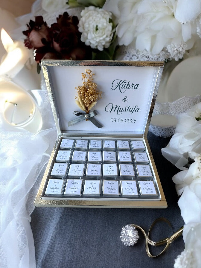 Kişiye Özel Çiçekli Nikah-söz-nişan-kız isteme-bebek çikolatası 72 adet